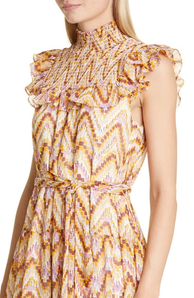 Shop Likely Levine Smocked Ruffle Dress In Fig Multi