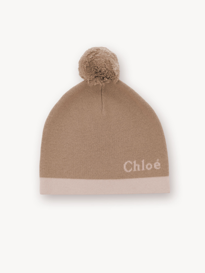 Shop Chloé Knitted Hat Beige Size 0-1 90% Cotton, 10% Wool