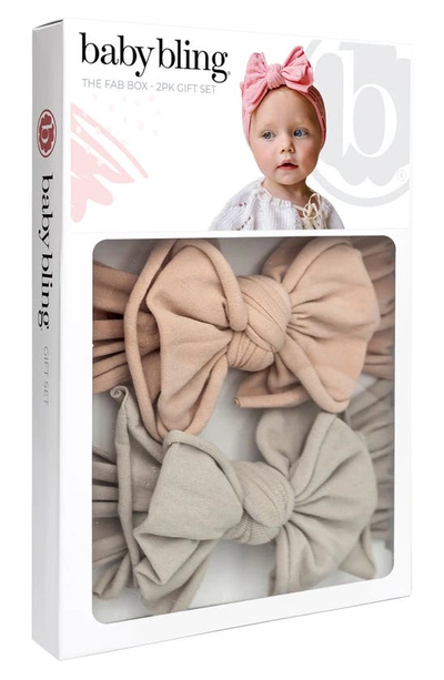 Baby Bling 2-pack Bow Headbands In Oatmeal Mushroom