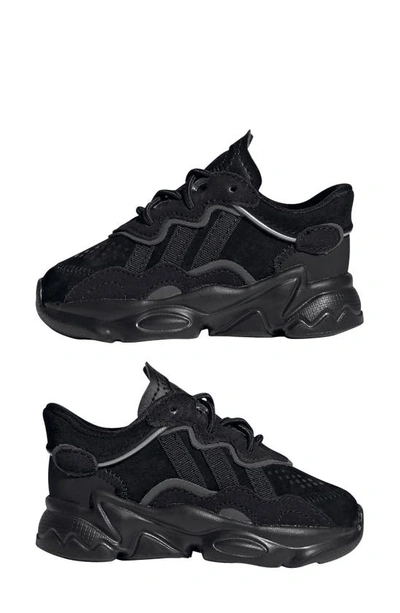 Adidas Originals Adidas Boys Black Kids Ozweego Suede And Mesh Trainers 6-8 Years In Black/ Black/ Night Metallic