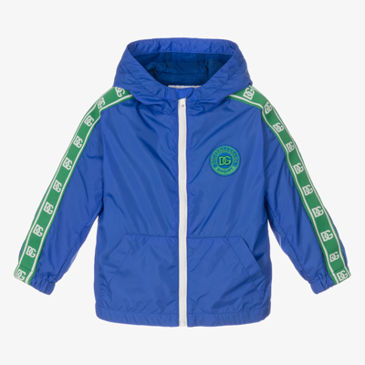 Shop Dolce & Gabbana Boys Blue Zip Up Hooded Jacket