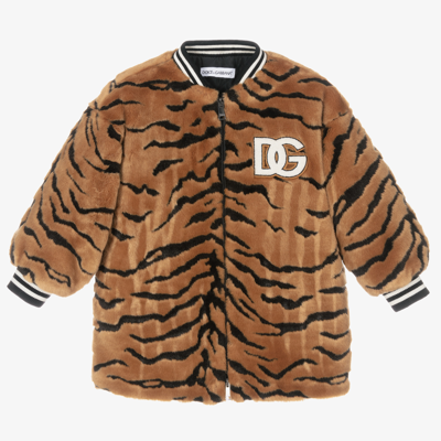 Shop Dolce & Gabbana Girls Tan Brown Tiger Coat