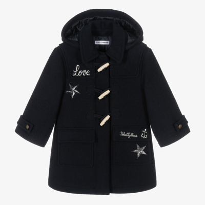 Shop Dolce & Gabbana Girls Blue Wool Duffle Coat