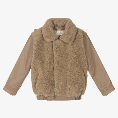 Shop Donsje Beige Leather & Fleece Jacket