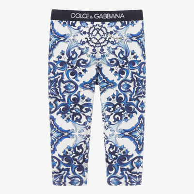 Shop Dolce & Gabbana Girls Blue Majolica Leggings