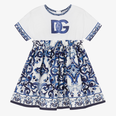 Shop Dolce & Gabbana Girls Blue Majolica Dress