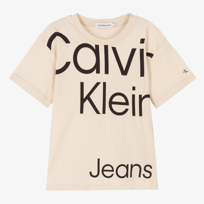 Shop Calvin Klein Jeans Est.1978 Boys Ivory Logo T-shirt
