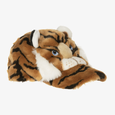 Shop Dolce & Gabbana Faux Fur Tiger Cap In Brown