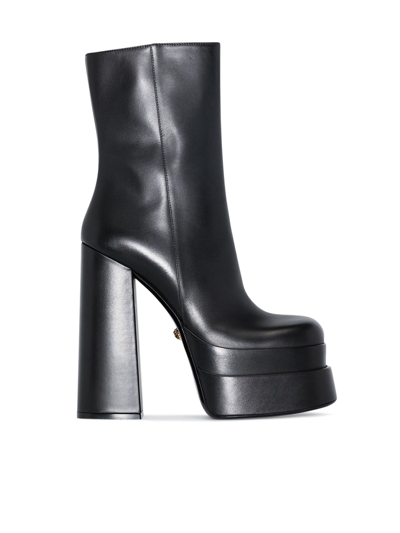 Versace 155mm Platform Leather Ankle Boots In Black Leather | ModeSens