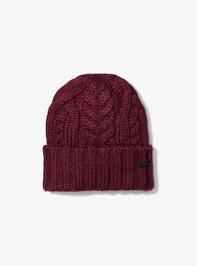 Shop Michael Kors Cable Knit Beanie Hat In Brown