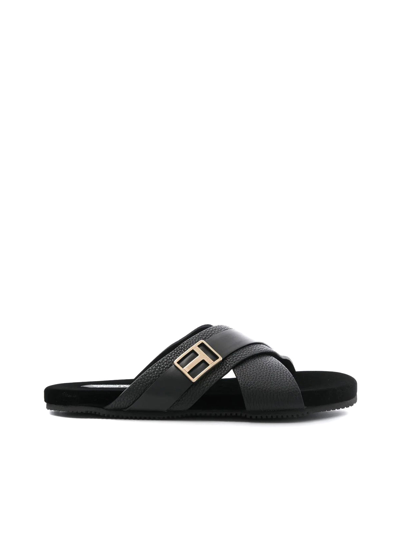 Shop Tom Ford Logo-plaque Flat Sandals In Black