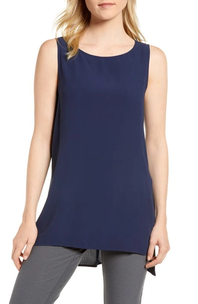 Shop Eileen Fisher Silk Crepe Bateau Neck Shell In Midnight