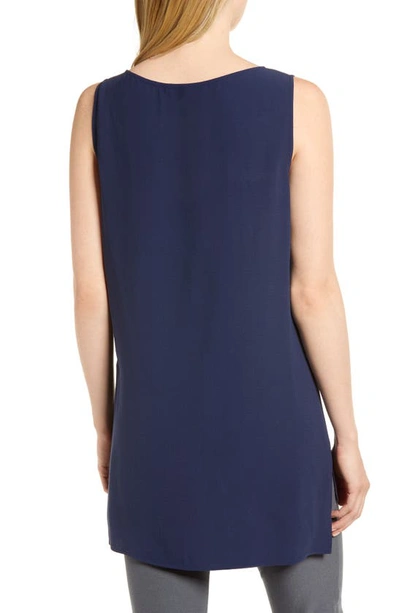 Shop Eileen Fisher Silk Crepe Bateau Neck Shell In Midnight
