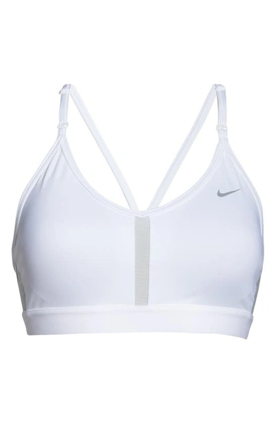 Shop Nike Indy Mesh Inset Sports Bra In Grey Fog/ Particle Grey