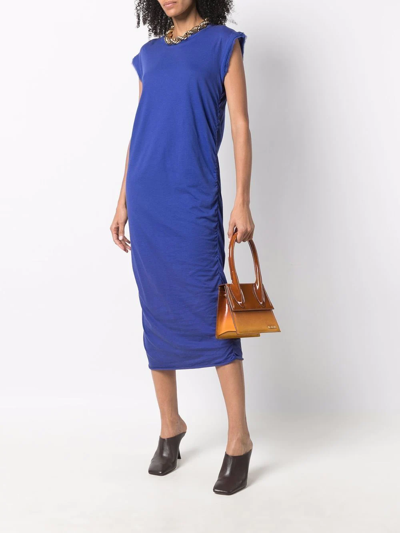 Pre-owned Lanvin Ruched Detailing Shift Midi Dress In Blue