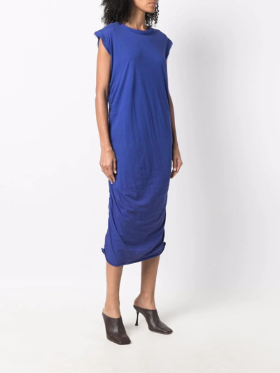 Pre-owned Lanvin Ruched Detailing Shift Midi Dress In Blue