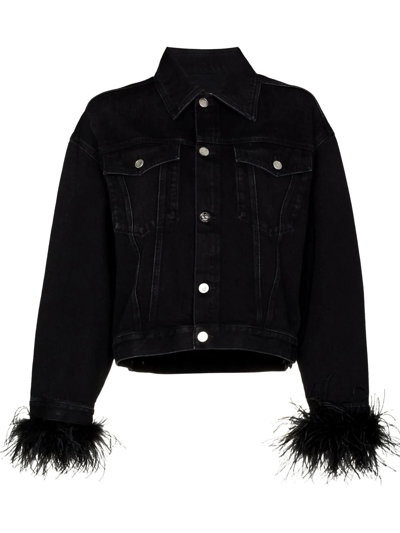 Shop Valentino Feather-trim Button-fastening Jacket In Black