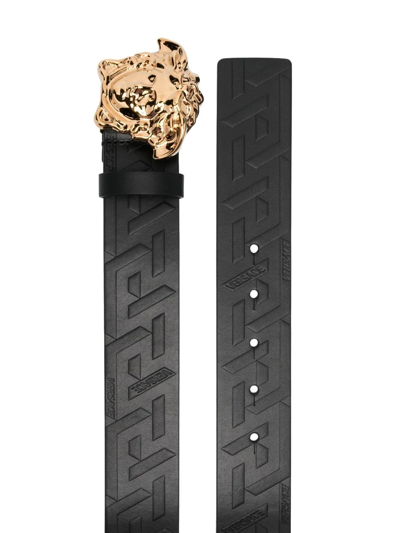 Versace La Medusa Greca Leather Belt In Black