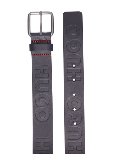 Shop Hugo Embossed-logo Leather Belt In Blue