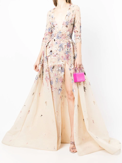 Shop Saiid Kobeisy Tulle Beaded Gown In Multicolour