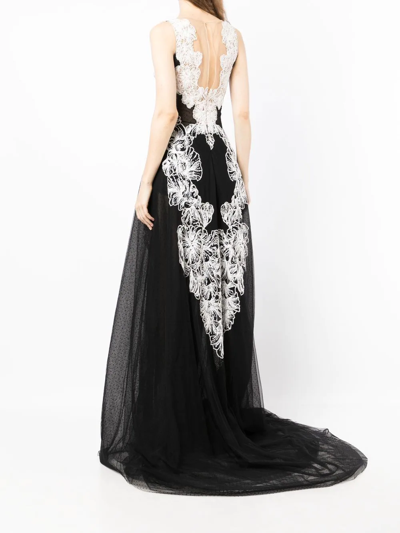 Shop Saiid Kobeisy Embroidered Tulle Gown In Black