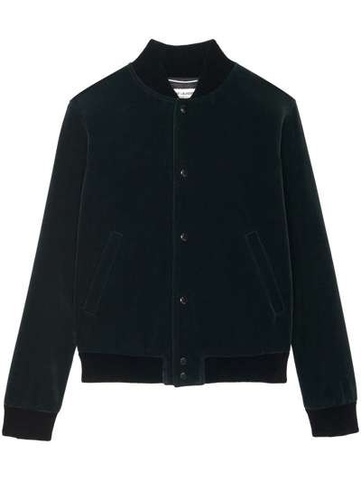 Shop Saint Laurent Teddy Velvet Jacket In Green