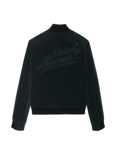 Saint Laurent Giubbotto Teddy In Velluto Di Cotone Verde In Green