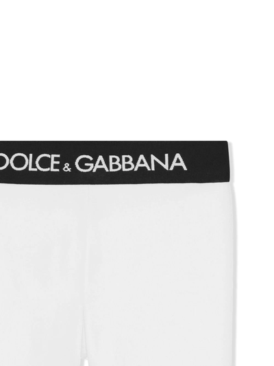 Shop Dolce & Gabbana Logo-waistband Stretch-cotton Leggings In White