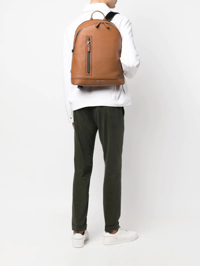Shop Michael Kors Hudson Grained Leather Backpack In Brown