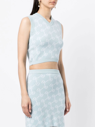 Rokh Monogram-pattern Cropped Vest In Blue