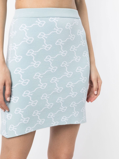 Shop Rokh Monogram-pattern Knitted Skirt In Blue