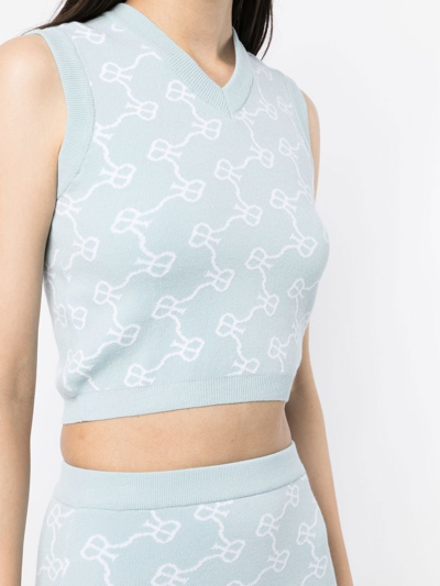 Shop Rokh Monogram-pattern Cropped Vest In Blue