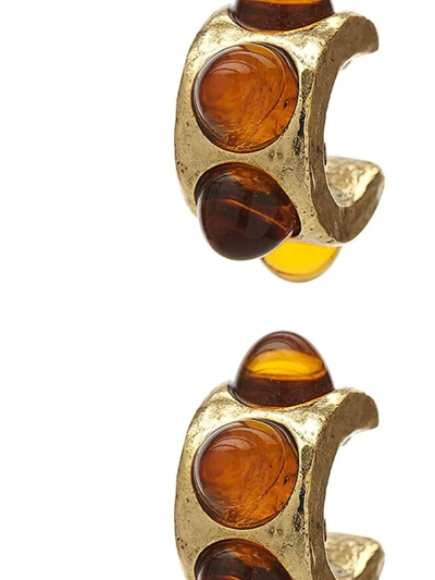 Shop Oscar De La Renta Cabochon Mini Hoop Earrings In Gold