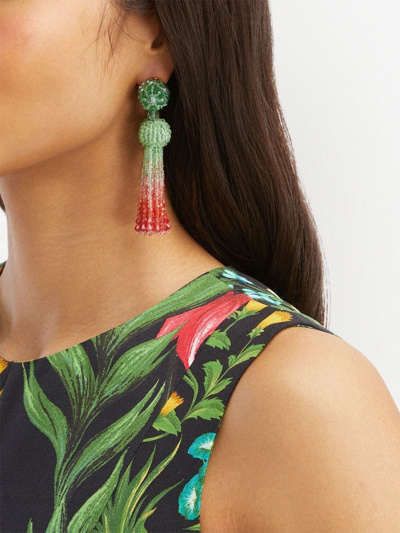 Shop Oscar De La Renta Degrade Tassel Earrings In Green