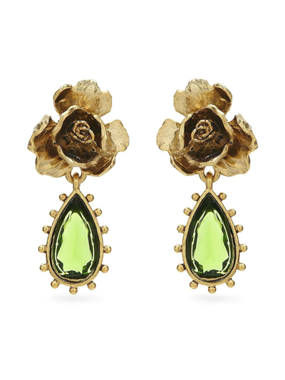 Shop Oscar De La Renta Crystal Petal Rose Earrings In Gold