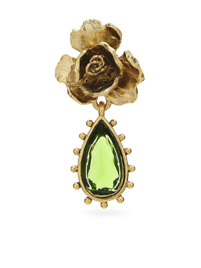 Shop Oscar De La Renta Crystal Petal Rose Earrings In Gold