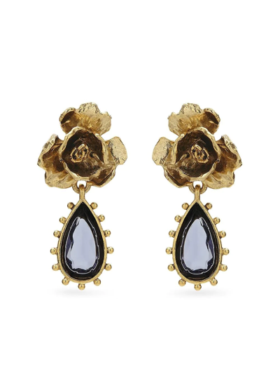 Shop Oscar De La Renta Crystal Petal Rose Earrings In Gold