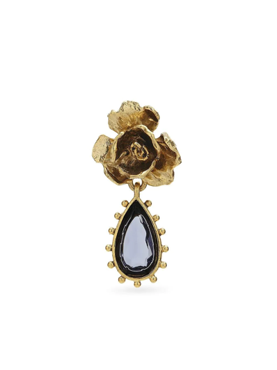 Shop Oscar De La Renta Crystal Petal Rose Earrings In Gold