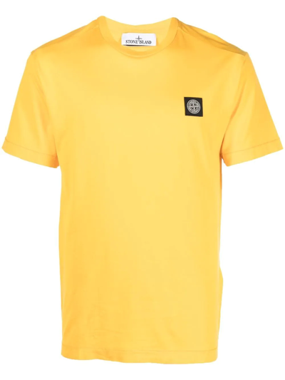 Stone Island Compass-motif Cotton T-shirt In Yellow | ModeSens