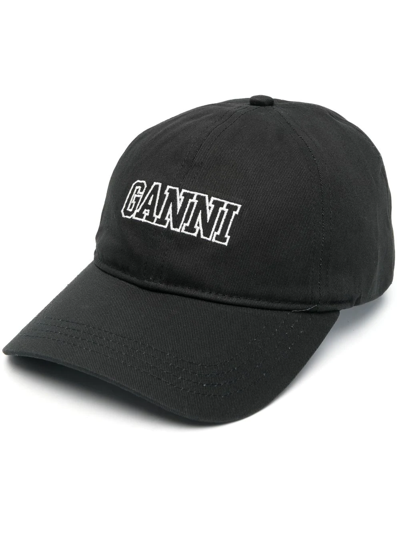Shop Ganni Embroidered-logo Cap In Black