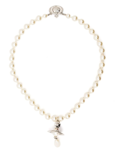 Shop Vivienne Westwood Faux-pearl Drop Choker In White