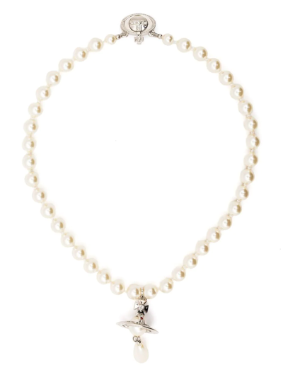 Vivienne Westwood Cn One Row Pearl Drop Chocker In White