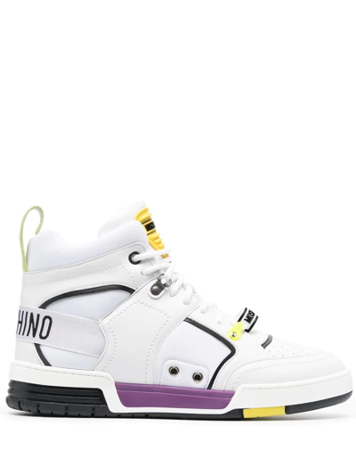 Shop Moschino Colour-block High-top Sneakers In White