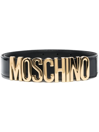 Shop Moschino Logo-plaque Leather Belt In Black
