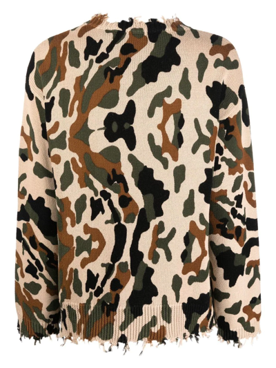 Shop Semicouture Camouflage Jersey-knit Jumper In Neutrals