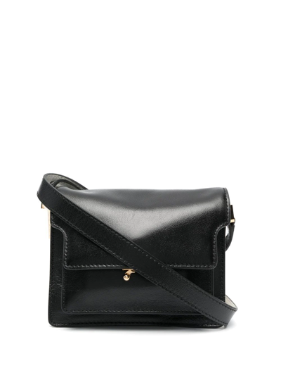Shop Marni Mini Trunk Leather Crossbody Bag In Black