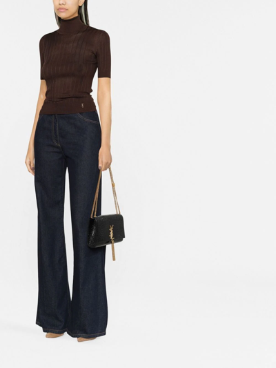 Shop Saint Laurent Ribbed-knit Roll-neck Top In Brown