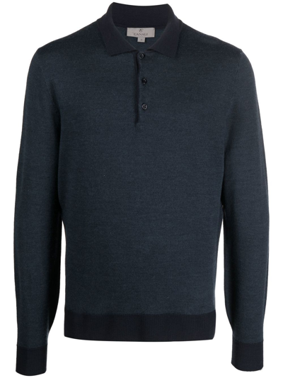 Shop Canali Long-sleeve Wool Polo Shirt In Blue