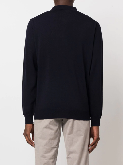 Shop Corneliani Virgin-wool Long-sleeve Polo Shirt In Blue