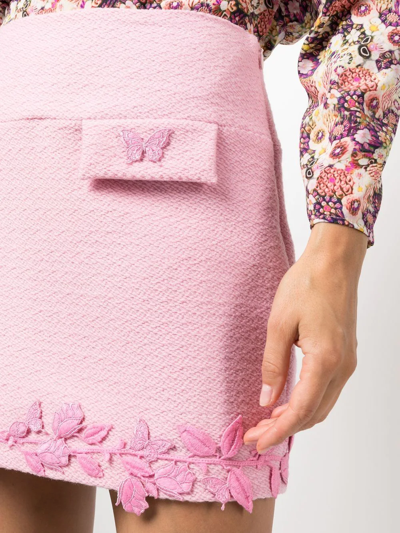 Shop Blumarine Floral-appliqué High-waisted Skirt In Pink